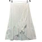 Westport Linen Blend Midi Ruffle Skirt White Elastic Waist Size M Hi Low Photo 0