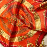 Vintage Equestrian Royal Crown print oversized had rolled silky Scarf 35/35 Orange Photo 10