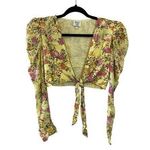 Hemant and Nandita  Women's Pria Cropped Yellow Floral Tie-Front Top Size M Photo 0