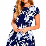 Lulus  Through The Fields Navy Blue Floral Print Lace Up Back Dress ~ Women's SM Photo 0