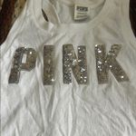 PINK - Victoria's Secret White Tank Top with Silver Sequin Letters Photo 2