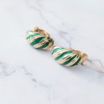 Vintage Clip On Earrings Curved Green & Gold Tone Stylish Striped Photo 4