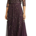 Pisarro Nights Beaded Mesh Gown with Jacket Size 12 Purple Photo 0