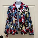 Erin London  Red & Blue Abstract Ikat Zip Up Jacket Photo 0
