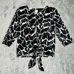 Chico's  Shirt Women Medium Black White Animal Print Tie Front Casual Edgy Neutral Photo 1