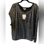 Calvin Klein Women's 3XL Black & Silver Sequin Party Blouse Photo 6