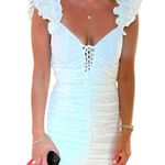 ZARA Ruched Bodycon Mini Dress Ruffled Strappy Ivory White Party Dress Sz S Photo 3