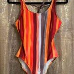 Filly Flair  Orange Red Vertical Striped One Piece Swimsuit, M NWOT Photo 0
