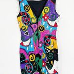 Laurence Kazar Sequined Pop Art Multicolor Sleeveless 80s Vintage Sheath Dress Photo 4