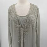 Vintage Scala Beaded Gown Matching Set Semi Sheer Duster Silver Plus Womens 1X Photo 1