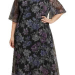 Catherines  Black Purple Floral Chiffon Flutter Sleeve Midi Dress Size 4X Photo 0