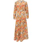 Vintage Floral Satin Boho Maxi Long Sleeve Dress Flowery Fall Dress Neutral Tan Size M Photo 5