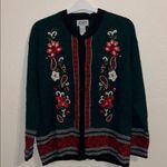 Vintage Koret Green and Red Cardigan with Floral and paisley Embroidery Size XL Photo 4