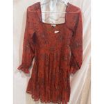 Patrons of Peace Red Fall Floral Smocked Square Neck Tiered Mini Dress Size S Photo 1