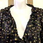 aeon Beautiful Black and Gold Metallic Blouse with Front Belt Photo 2