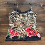 Cache Leopard Animal Print Floral Lace Trim Cami Tank Top Baby Doll Large Y2K Photo 4