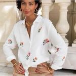Fig and Flower Button Up Shirt Size Medium M Embroidered Floral Semi Sheer NWT White Photo 1