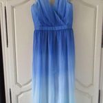 Jay Godfrey NWT Sinclair Blue Teal Ombre Chiffon Slit Front Maxi Dress Gown 4 Photo 3