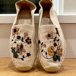 Tory Burch Floral Embroidered Canvas Espadrille Flats Women's Size 7 Beige Photo 0