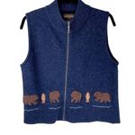 Woolrich Vtg Womens 100% Lambswool Bear Fish Embroidered Vest Sz Small Photo 0