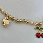 Gold Filled Anklet Ankle Bracelet Red Cherry and Heart Photo 3