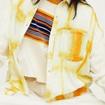 We The Free We‎ The Free Womens Washed Away Windowpane Tie Dye Button Up Shirt Yellow Small Photo 0