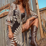 Pinky Womens 1X Black Embroidered Open Front Kimono Lagenlook Boho Duster Photo 0