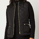st. john's bay  Black Quilted Mid-weight Vest Gold Accents Women’s Size Medium Photo 0