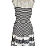Danny & Nicole  Sleeveless Striped Ivory Dress With Lace Black Stripe Size 14P Photo 0