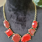 Women's Red Gemstone Statement Necklace With Gold Chain And Lobster Clasp Lock Photo 0