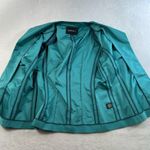 Lafayette 148 Sz 6 Evening Jacket Satin Teal Ruched Gather Button Up 3/4 Sleeve Blue Photo 5
