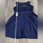 Lulus  Romantic Tale Navy Blue Crochet Lace Open Back Mini‎ Skater Dress Size M Photo 12