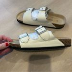 Quince Napa Leather Double Buckle Slide, Bone, 9 Photo 8