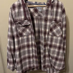 Carhartt Burgundy and White Plaid Hooded Shirt Photo 0