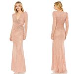 Mac Duggal 5715 Sequin Wrap-Over Long-Sleeve Embellished Gown, Rose, Size 10 Photo 0