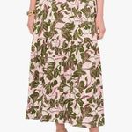 Parker  Soft White Floral Botanical Print Lined Green Pink Skirt Size NWT Size 4 Photo 0