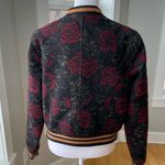 Sanctuary Wool Jacquard Black Rose Print Cropped Bomber Jacket Size Small Photo 6