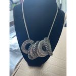 Statement Necklace Silver Tone Hammered Circle Pendant Chunky‎ Chain Women Photo 1