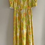 VINTAGE 60s 70s Yellow Floral Prairie Maxi Dress Puff Sleeve Square Neck Daisy S Photo 16