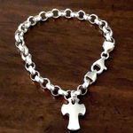  Rolo Link Italian Bracelet With Sterling Silver Cross Charm Photo 0