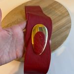 Vintage 90s Red Soft Genuine Leather Wide Golden Buckle Wrap Belt Size M Size M Photo 4