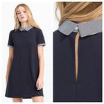 ZARA Women's Navy Blue Knit Stripe Collar Short Sleeve Mini Polo Shift Dress L Photo 1