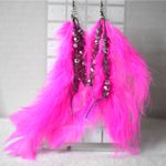 Source Unknown Diva Distinctive Fluffy Hot Pink Feathered Dangle Beads 6"  Fish Hook Earrings Photo 0