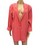 Cabin creek Vintage Cotton Crinkle Coral Blazer Jacket Shoulder Pads Pockets 14 Photo 2