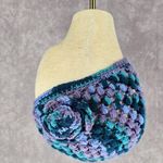 Blue Purple Crochet Knit Bucket Cap Hat Flower Vintage Y2K Beanie Photo 0