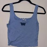 Caution to the Wind Y2K Blue Ribbed Tank Top with Butterfly DetailCrop Top Tank Photo 0