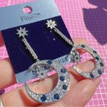 Others Follow Fashion earrings Diamond Paved Silver Blue moon & star Drop Nickel Free Photo 2