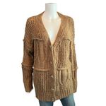 Leela & Lavender Oversized Tan Boyfriend Cable Knit Cardigan Sweater Small Photo 1