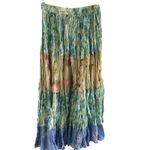 st. john's bay St. John’s Bay Tiered Crinkle Maxi Skirt Blue Green Floral Boho Size M Photo 6