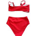 Red High Waisted Bikini Swim Tie Front Women's Size Medium Photo 2